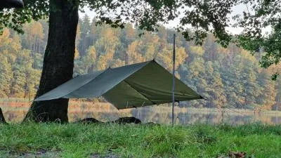Tarp Bushmen Easy Tarp installé en forêt pour bivouac